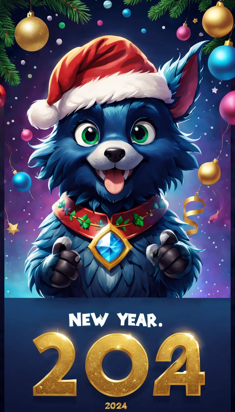 Holiday poster:New Year 2024，com mascot：drak