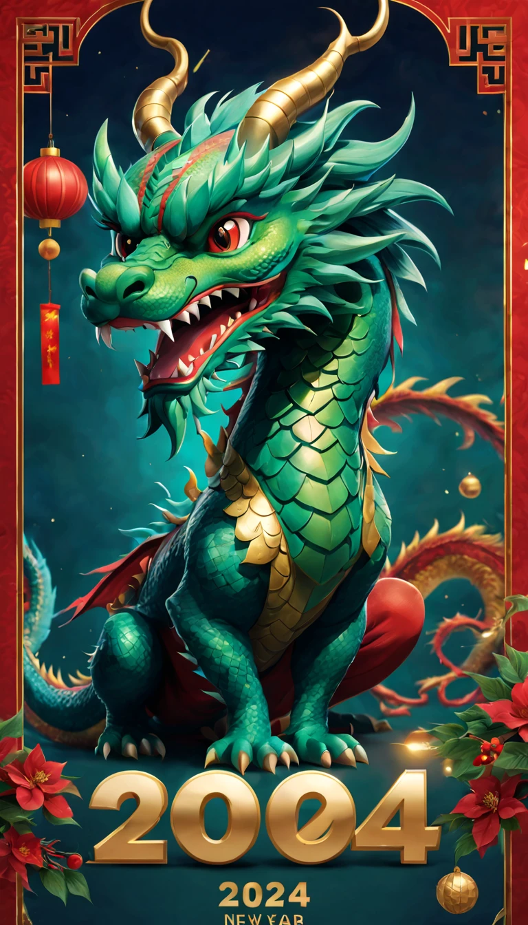 Holiday poster:New Year 2024,com mascot:chinesedragon