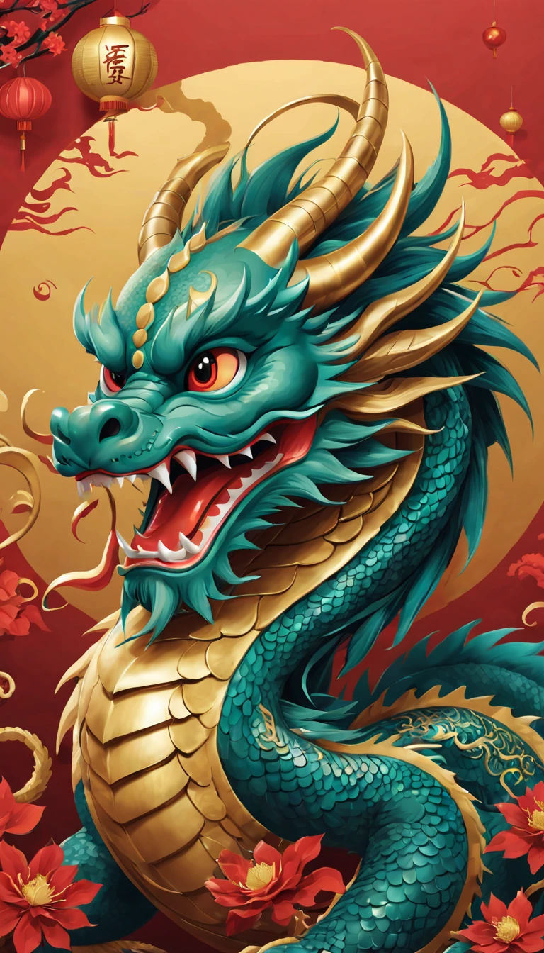 Festival poster: 2024 New Year, mascot: Cartoon Chinese Dragon