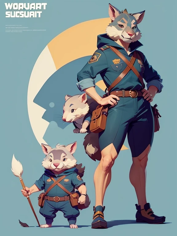 cartoon animal wombat with scout costume, very stylized character design, stylized character design, game character concept art, wombat, high quality character design, full character concept art, full character design, detailed full body concept art, children's book, simple, concept art style, 8k character concept art, 8 k character concept art