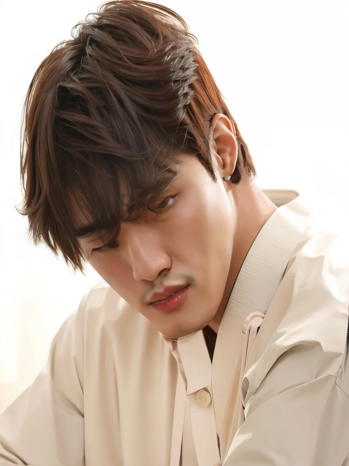 there is a man that is sitting at a table with a cell phone, Jung Jaehyun, Hyung Tae, Kim Siwoo, Wonbin Lee, Jinyoung Canela, Kim Doyoung, Shin Jeongho, Hyung Tae kim, Sakimichan, Hong June Hyung, TaeJune Kim, Jungkook, Seseon Yoon, Artista coreano, Yoongi de cabelos pretos