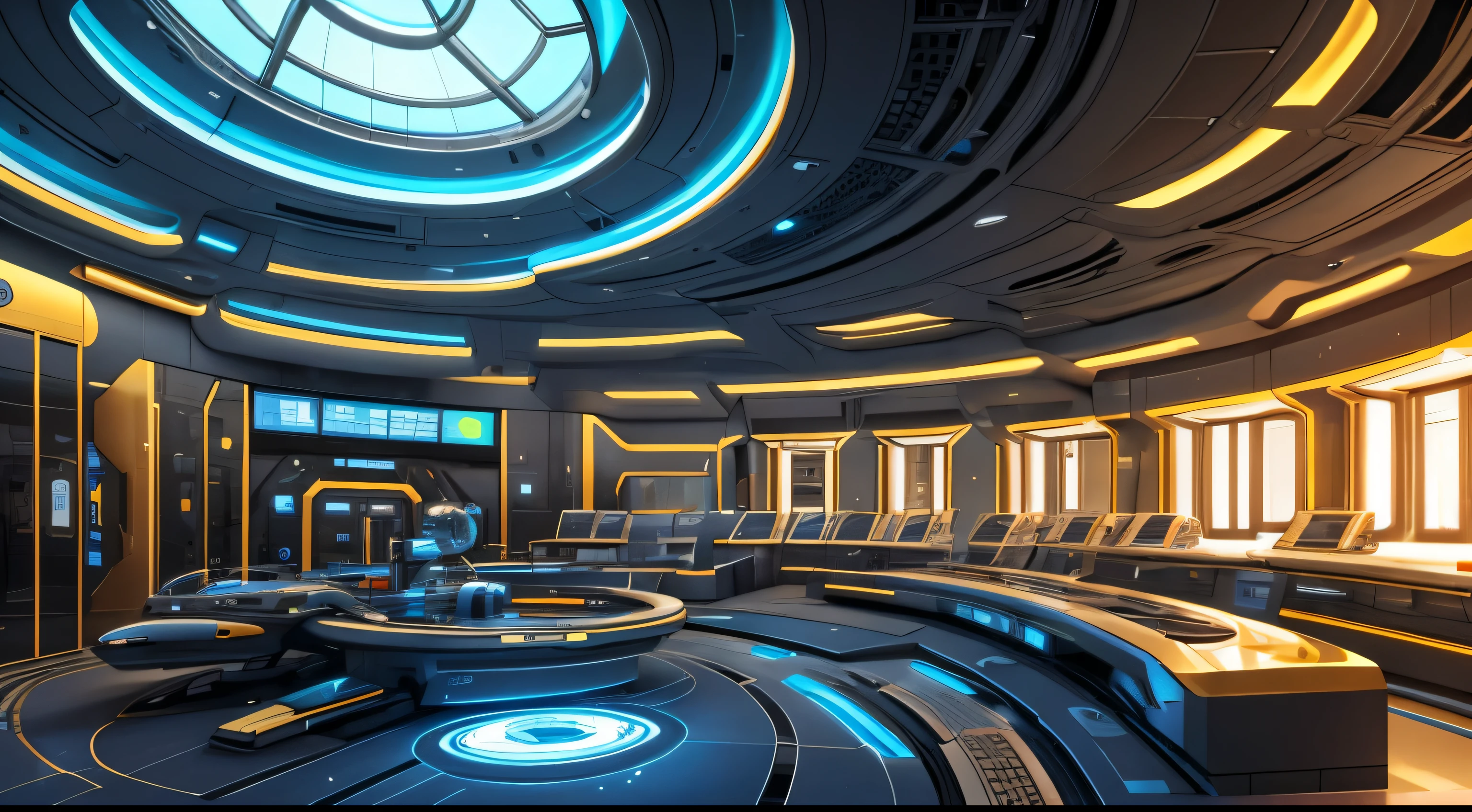 A futuristic golden laboratory of high-tech super scientists