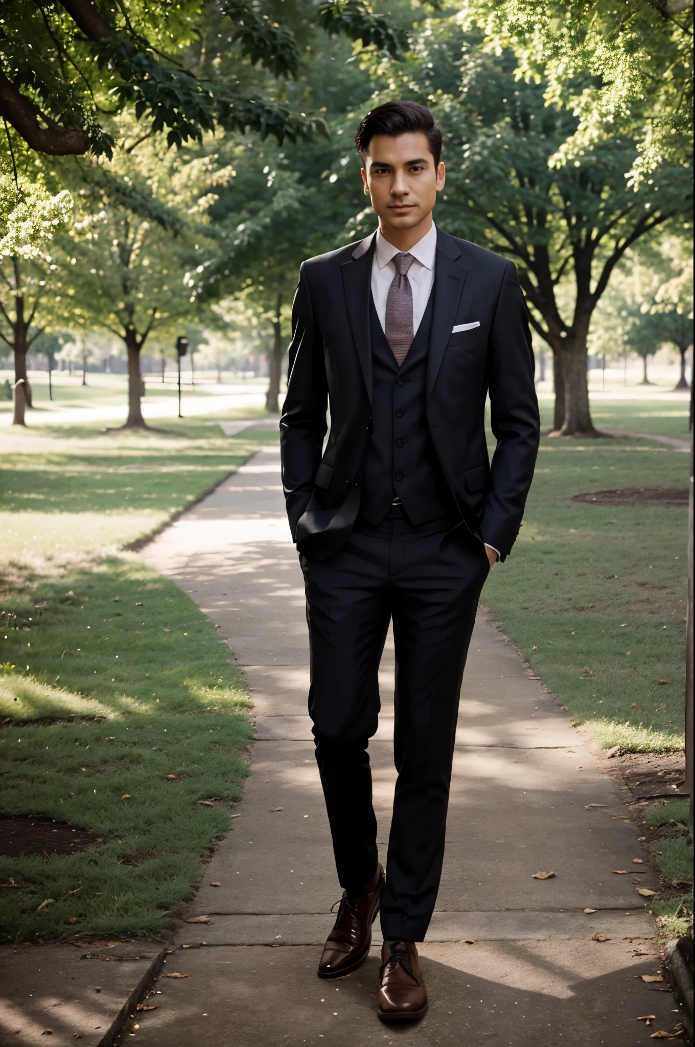 Man wearing suit in the park