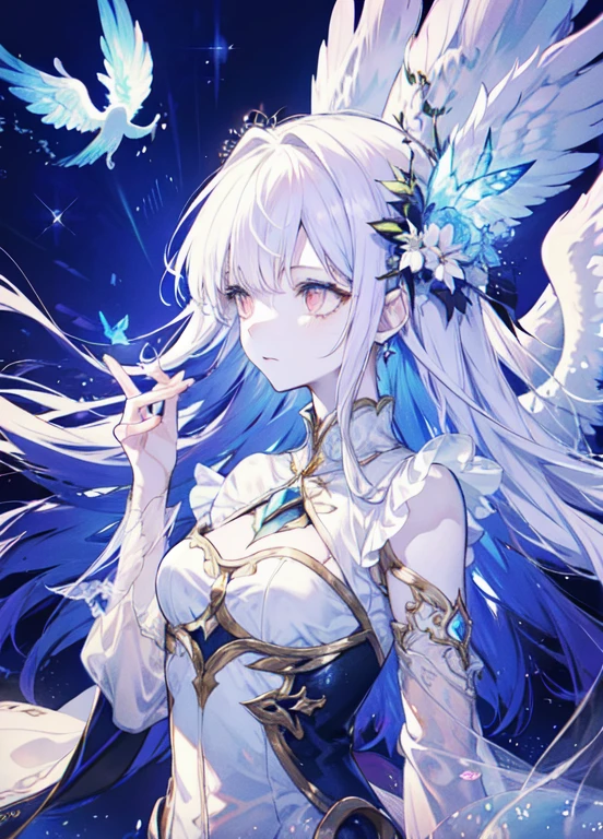 An Angel is depicted with a Pale and luminous complexion, their skin seemingly Glowing with an otherworldly radiance. They are adorned with a pair of Sparkling and graceful wings, symbolizing their Divine nature. The scene is ethereal and fascinating, capturing the beautiody and mystery of these celestial beings. Angel, Pale, luminous, complexion, Glowing, otherworldly, radiance, Sparkling, graceful, wings, Divine, ethereal, fascinating, beautiody, mystery.upper-body,