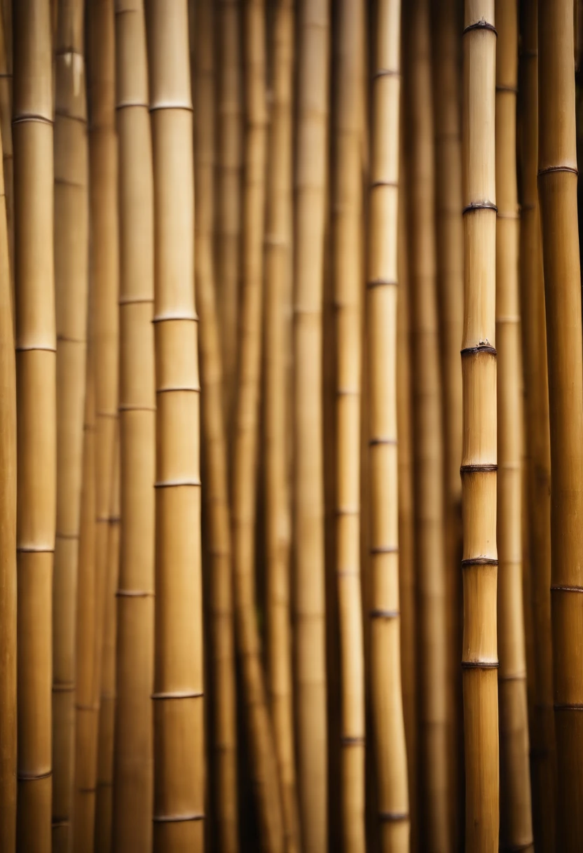 An aesthetic photo of a bamboo wall, with its natural fibers and layered texture, showcasing the sustainable and eco-friendly beauty of bamboo in shades of light brown and beige.