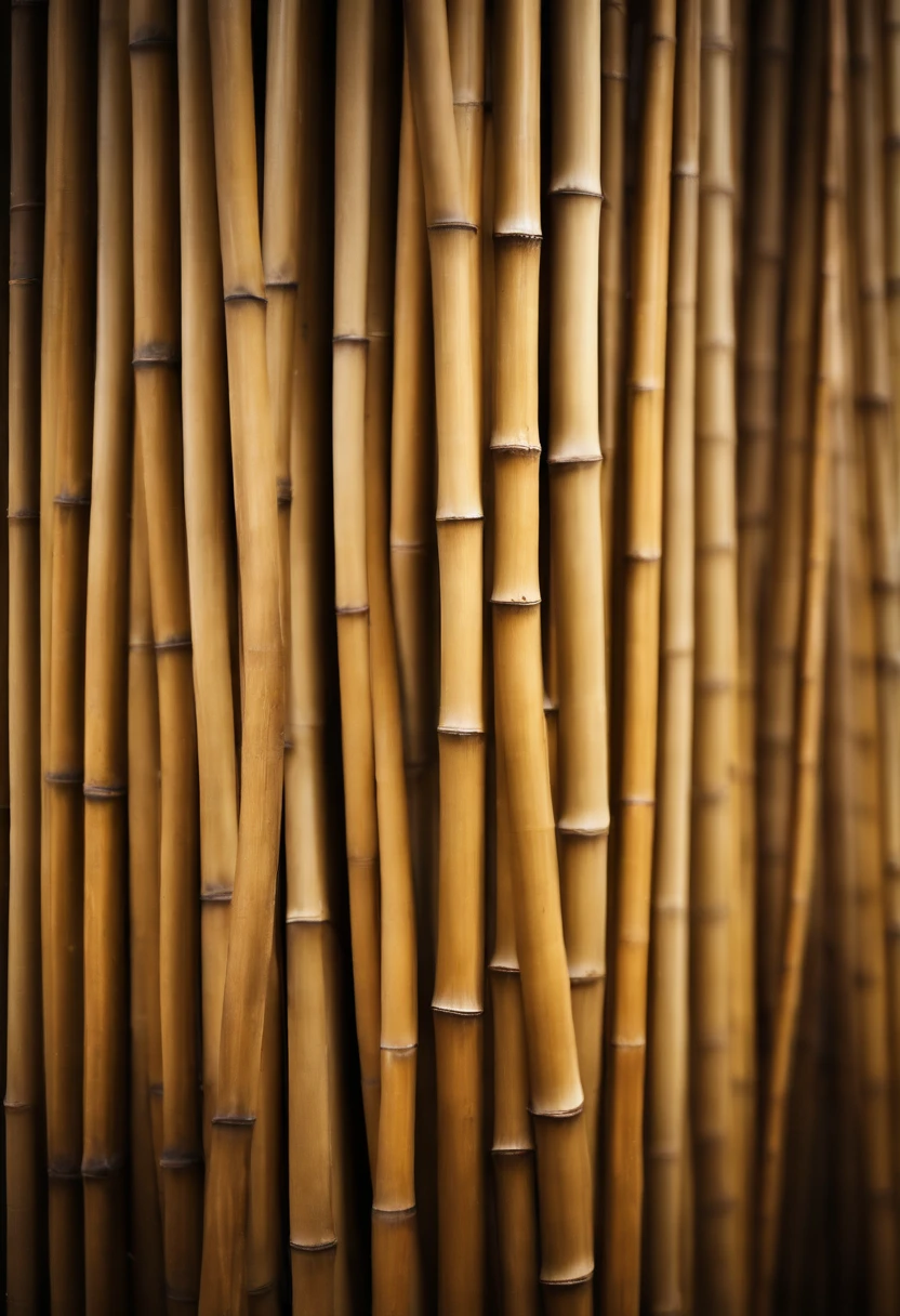 An aesthetic photo of a bamboo wall, with its natural fibers and layered texture, showcasing the sustainable and eco-friendly beauty of bamboo in shades of light brown and beige.