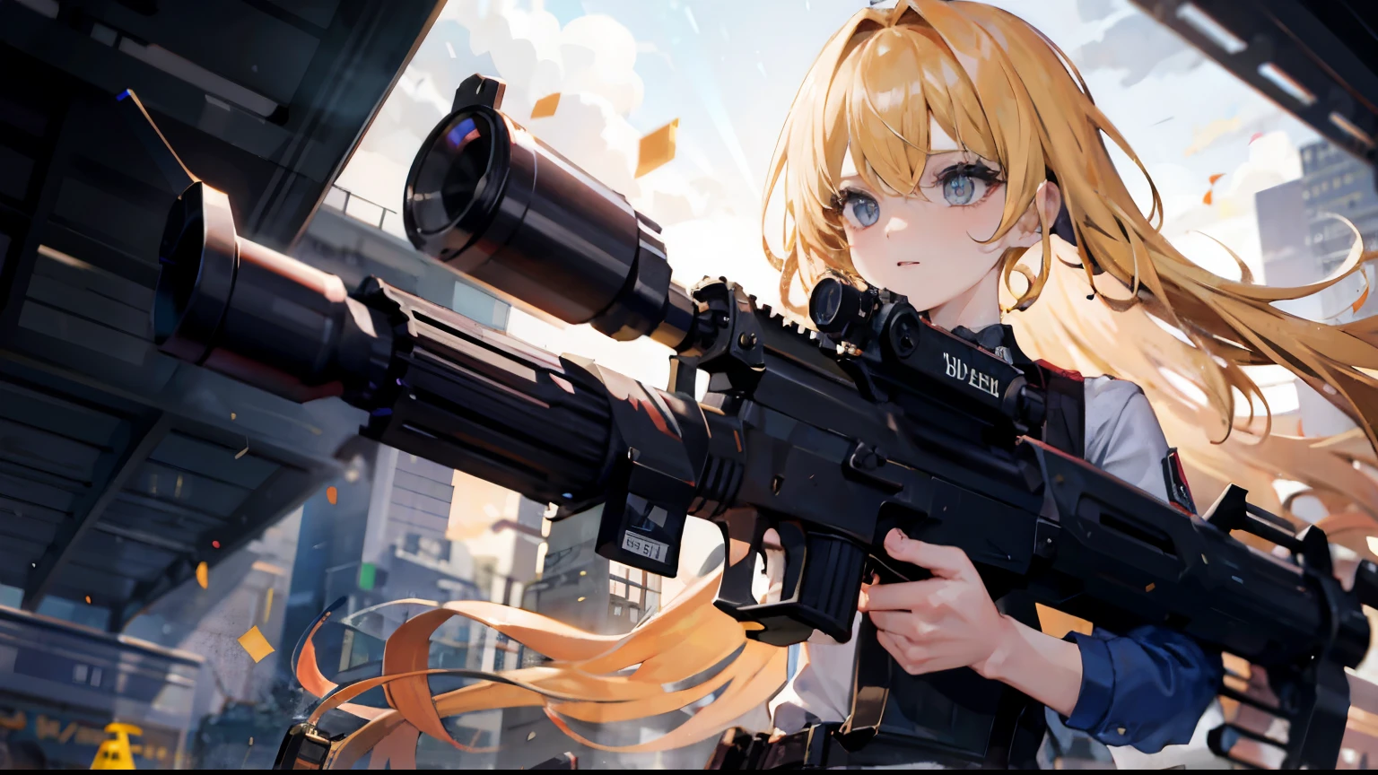 {{tmasterpiece，best qualtiy，extremaly detailed cg，Unity 8k壁纸，cinmatic lighting，lens flare glow}}，一个Take it靠在The Car上的女孩，Great view，full bodyesbian，Thick body，Long blonde hair，greene eyes，（Take it武器，Take it，Aim for，Aim for，opening fire，shooting，靠在The Car上，The Car：1.4），guns，H&K HK416，，（the sideview：1.4）