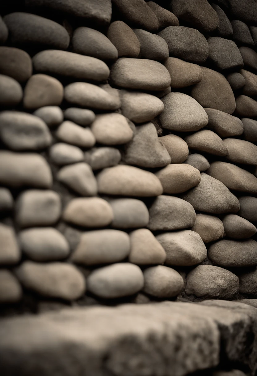 A high-definition image of a cobblestone wall, with its interlocking stones and varied textures, capturing the timeless and charming allure of cobblestones in neutral tones of gray and beige.