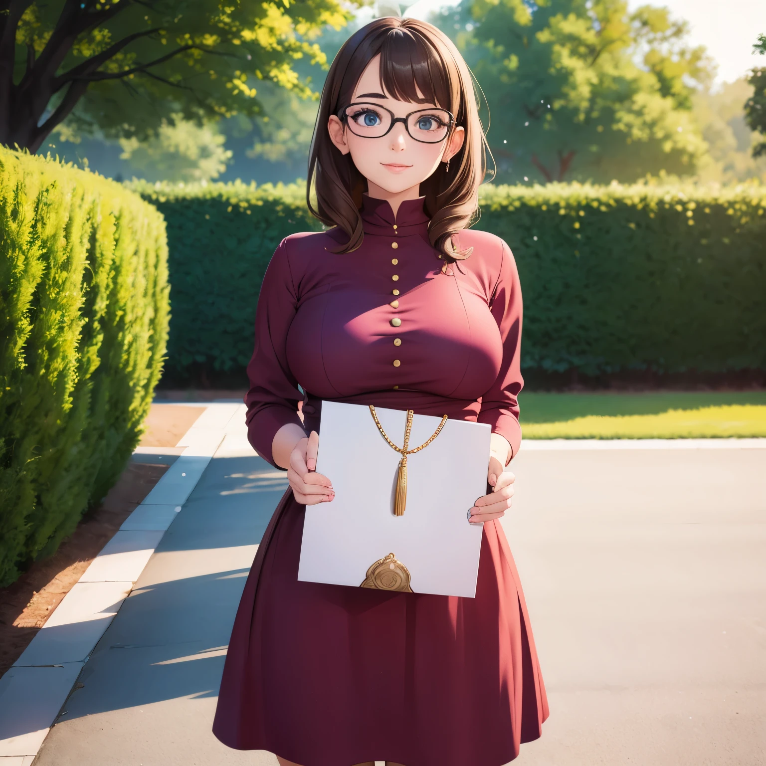 1girl,cute girl wearing glasses,NSFW, masutepiece, Best Quality, 8K,The cutest face,detailed face,Chic dress for a garden party,Pose appreciating artwork at the art gallery