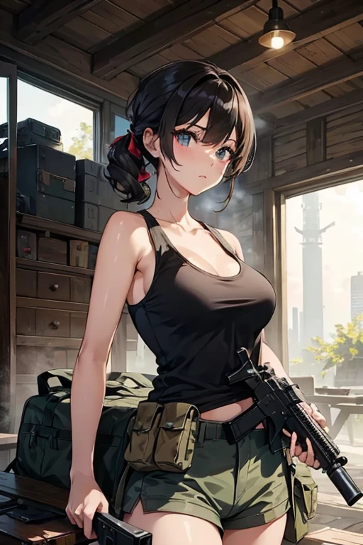 Survival Games　Beautuful Women　Shoot with a gun、Tank tops、Glamour