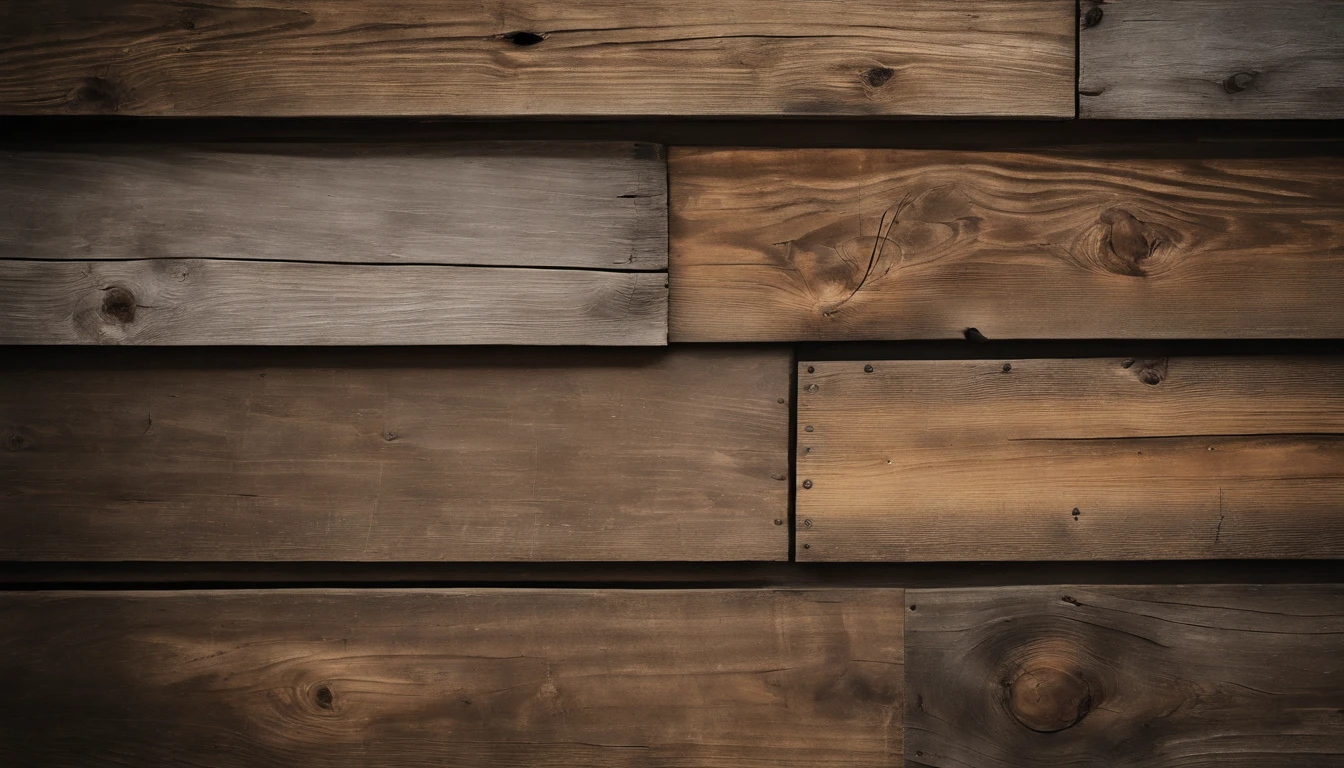 An aesthetic photo of a reclaimed wood wall, with its weathered and distressed texture, capturing the rustic and vintage charm of reclaimed wood in shades of gray, brown, and tan