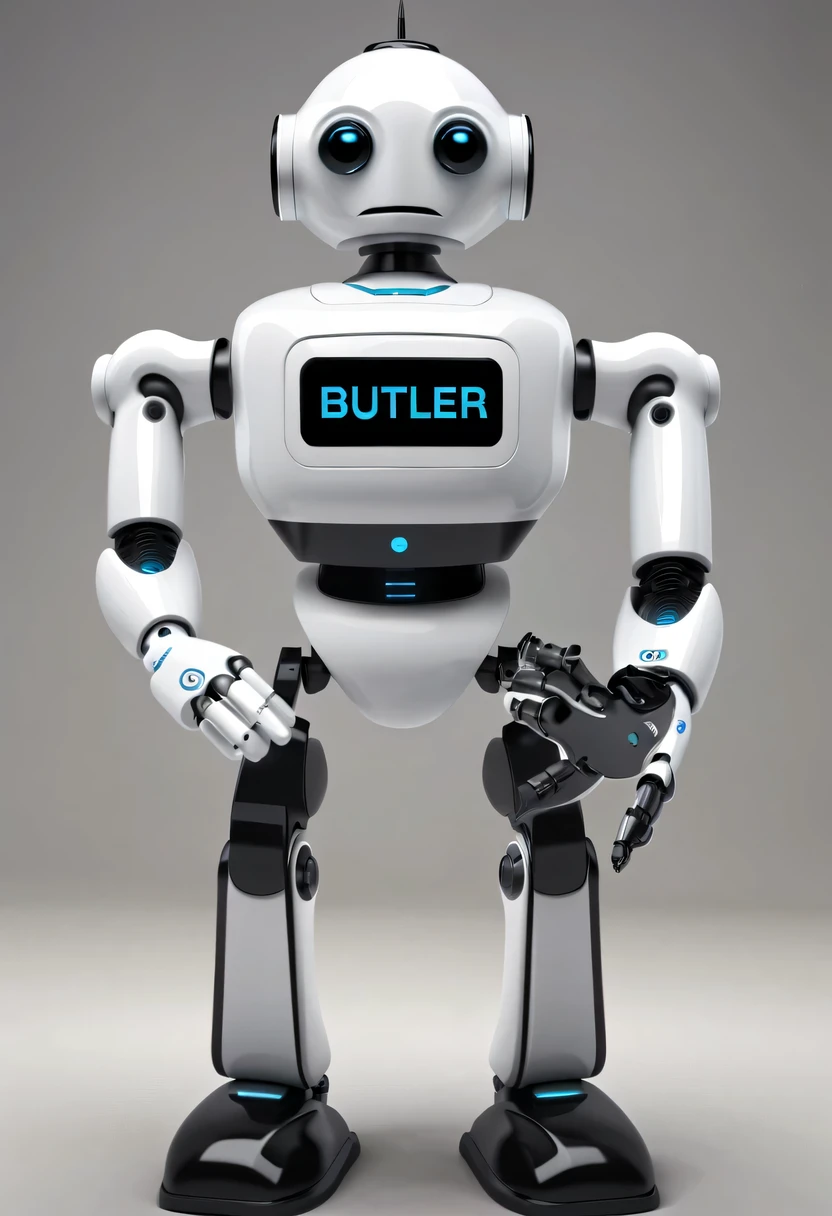 Robot butler with logo "I'M A BOT", hi-tech, servant, android, droid butler, droid butler, Robot Butler