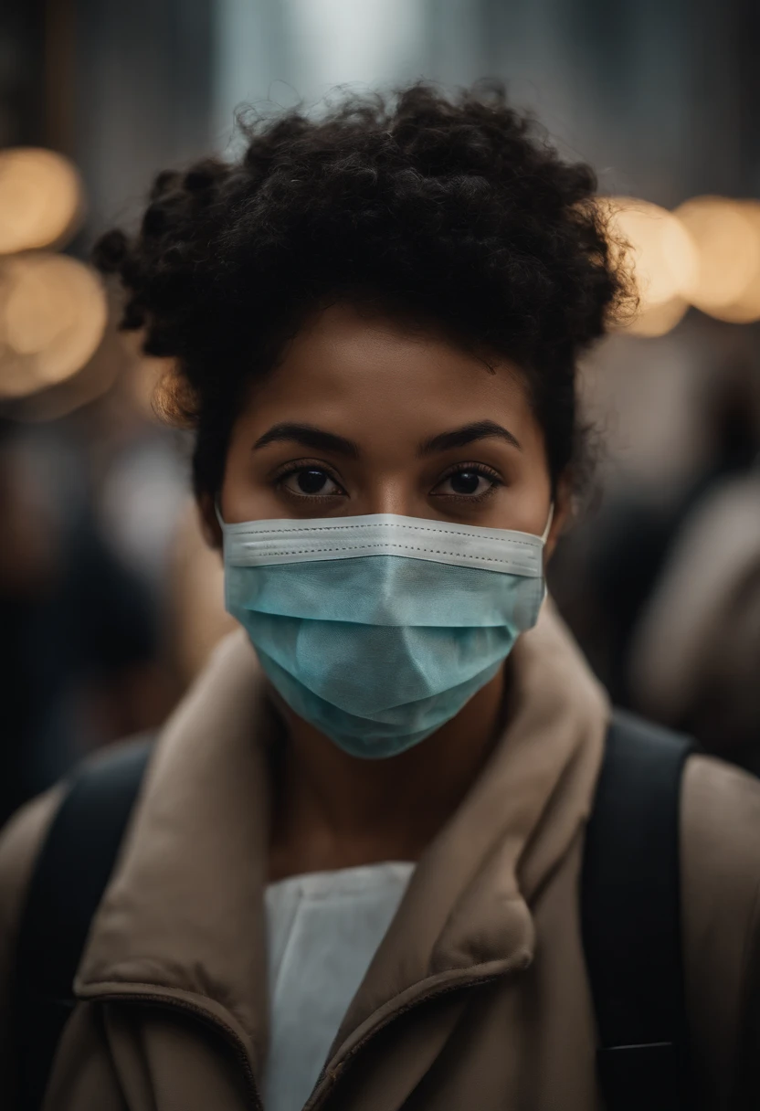 An aesthetic photo of a person wearing a protective mask in a heavily polluted city, symbolizing the growing concern over air pollution and its impact on human health