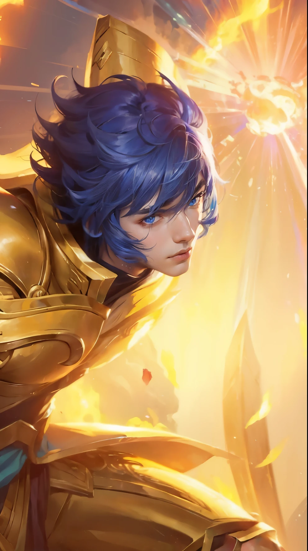 (Masterpiece:1.4), (best quality:1.2), enduring sword talon, 1boy, male focus, blue hair, long hair, japanese clothes, hair ornament, blue eyes