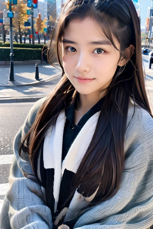 (8K, masterpiece, top quality, high resolution,) 20-year-old girl, Bust photo,  ponytail, streetview, starlights, New Moon.