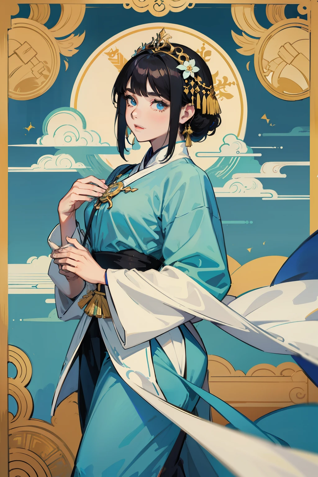 Antiguo Hanfu,Vestido largo Dunhuang,Estilo Dunhuang,Volar Dunhuang,Bata ancha con mangas grandes.,Step agitation,Horquillas,Diagrama de cuerpo entero,De pies a cabeza,Pelo recogido,Corona de cabeza,Hanfu,mirada heroica,Cold and glamorous,Ojo indiferente, tremendamente hermosa.,guapo,Mujer madura,Temperamento noble,bella y seductora,Belleza incomparable,fin,cuerpos perfectos,Adornos para el cabello,Pelo largo blanquecino,absolutamente hermoso,vientre negro,They are smiling,El detalle,Detalles perfectos,detail representation,Alta calidad