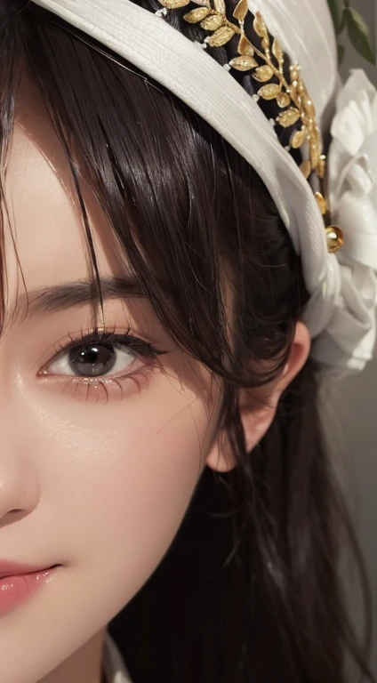 (Ultra Realistic), (Illustration), (Increased Resolution), (8K), (Extremely Detailed), (Best Illustration), (Beautiful and Detailed Eyeest Quality), (Ultra Detailed), (Masterpiece ), ( wallpaper), (detailed face), solo, 1 girl, looking at viewer, fine details, detailed face, in the dark, deep shadows, low key, pureerosfaceace_v1, smiling, long hair, black shawl straight hair , 46 points oblique bangs