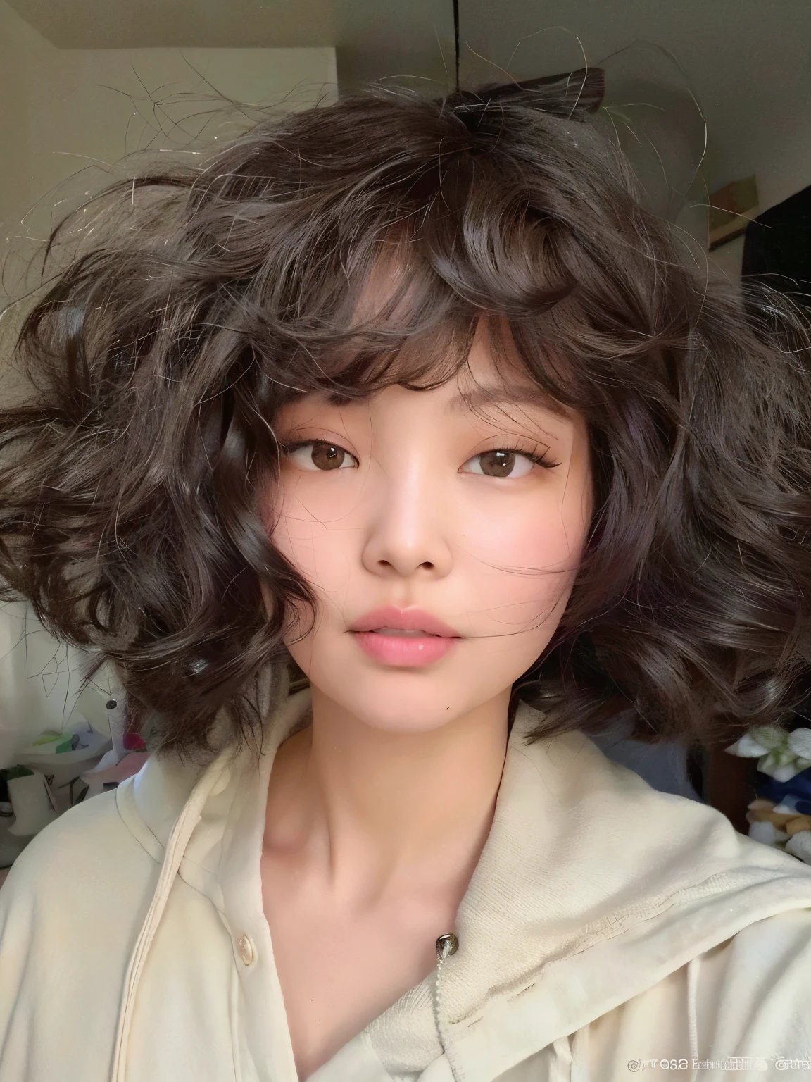 curvy woman with messy haircut and hooded sweatshirt, franja encaracolado, franja fofa, com cabelos curtos, com cabelos curtos com franja, curly middle part haircut, (cabelos cacheados escuros e curtos), neat hair com franja, branco hime corte penteado, messy curly hair, south east asian with round face, cabelos cacheados e curtos, franja encaracolado and ponytail, com franja