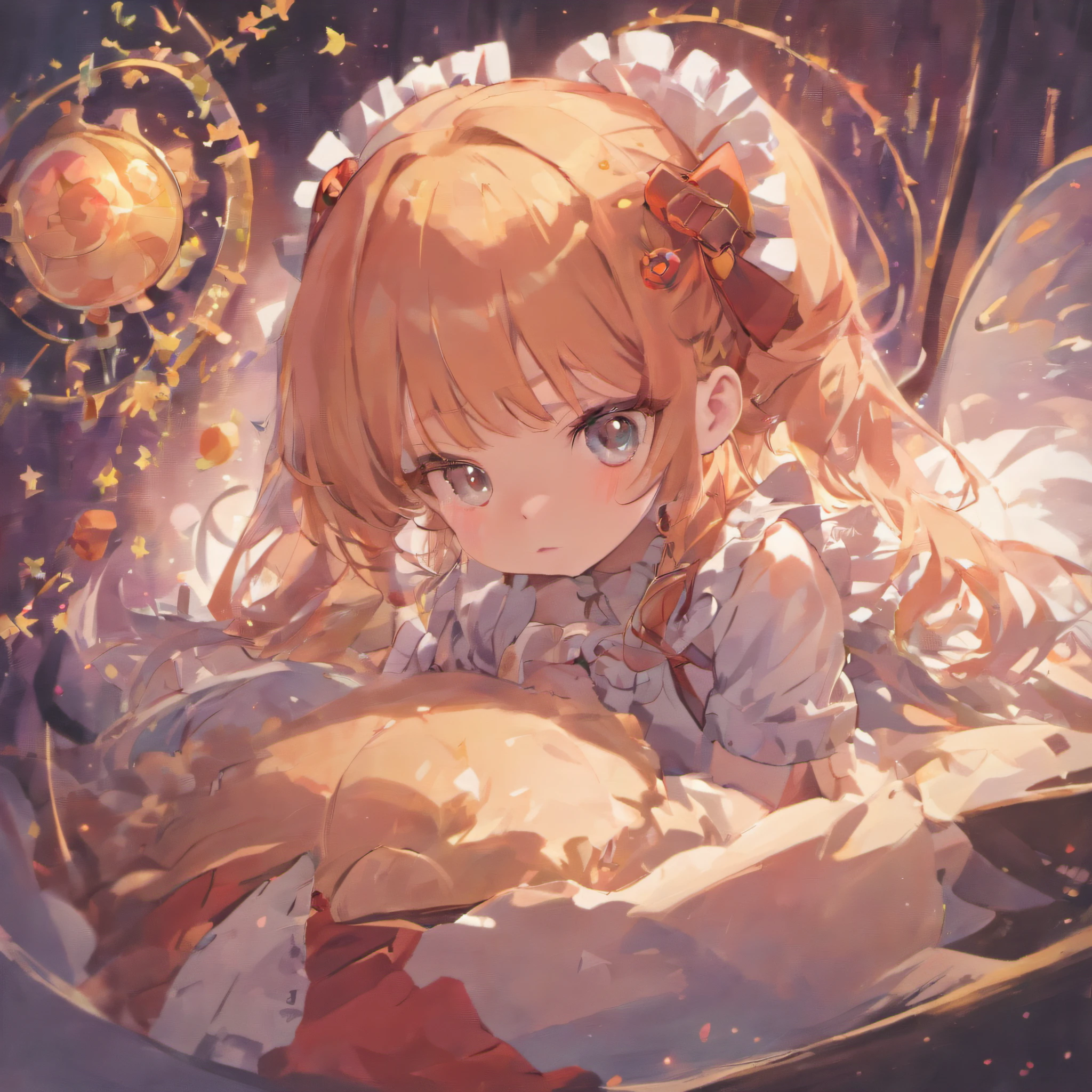 （Future technology style lolita）（style of anime）（she is very beautiful and cute）（She is sleeping in an unknown space now）（She closed her eyes and waited for me to wake up）