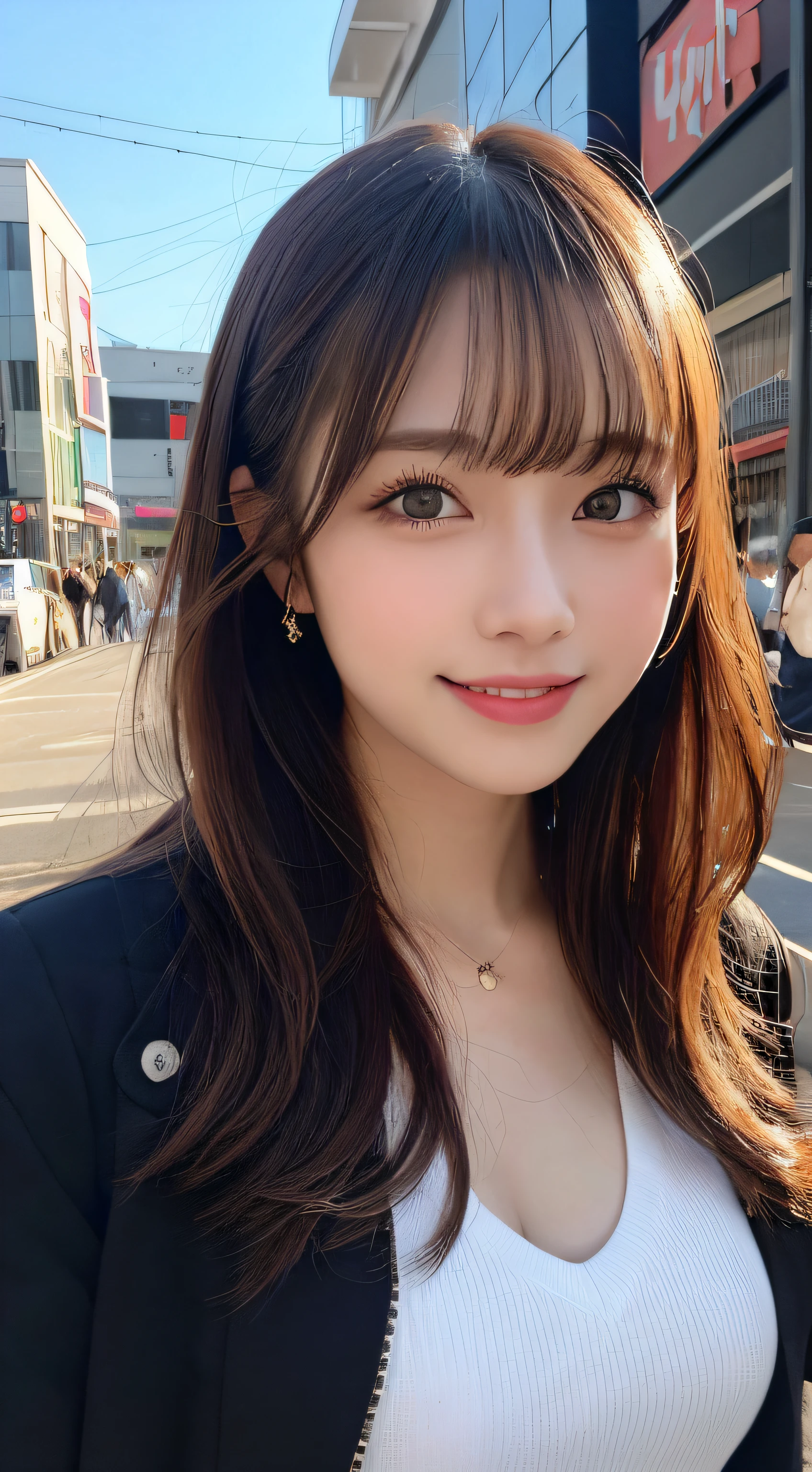 masutepiece, Best Quality, Illustration, Ultra-detailed, finely detail, hight resolution, 8K Wallpaper, Perfect dynamic composition, Beautiful detailed eyes, Women's Fashion Summer,Long Hair,Big Natural Color Lip, Bold sexy poses,Smile,Harajuku、20 years girl、Cute、Sexy shot looking at camera