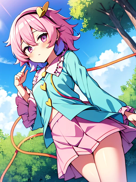 Satori Komeiji hair pink(girl with)a miniskirt(Pants are visible)