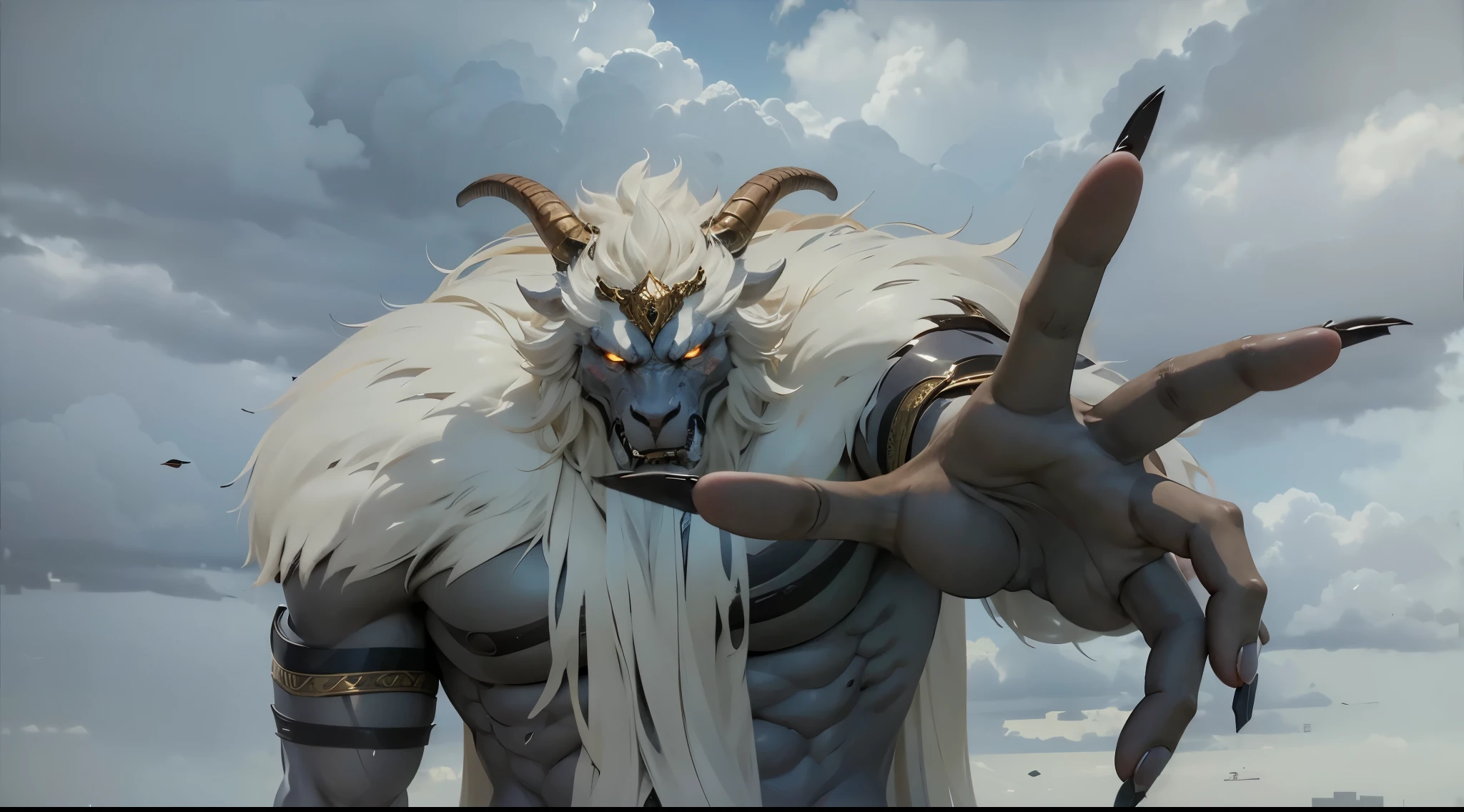 Super Lighting:1.5,电影灯光、White horns on the head:1.5、musculature、The Monster、in 8Kんで, Raw photo, top-quality, masterpiece: 1.2), masterpiece, super detailing, Ultra-high decomposition energy A, (Realistic and realistic photos: 1.37), high-definition RAW color photography, Very delicate and beautiful, in 8K, astonishing, detaileds, 非常にdetailedsな目, 非常にdetailedsな肌, 非常にdetailedsな指, 非常にdetailedsな鼻, 非常にdetailedsな口, perfect anatomia