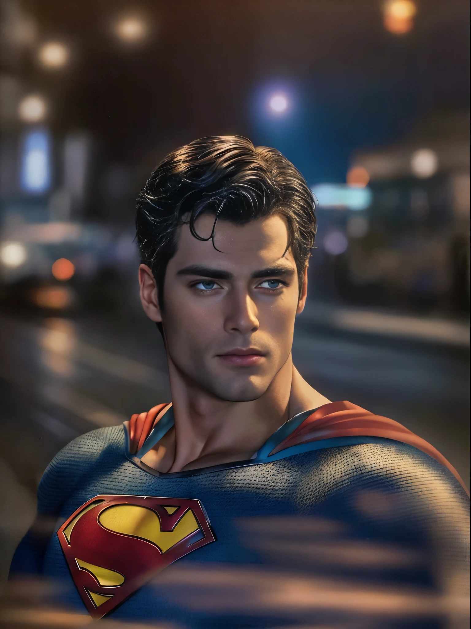 Superman Sean O'Pry, cinemactic, hiper-realista, fotografia, pele detalhada, HDR, Cinematography, noite