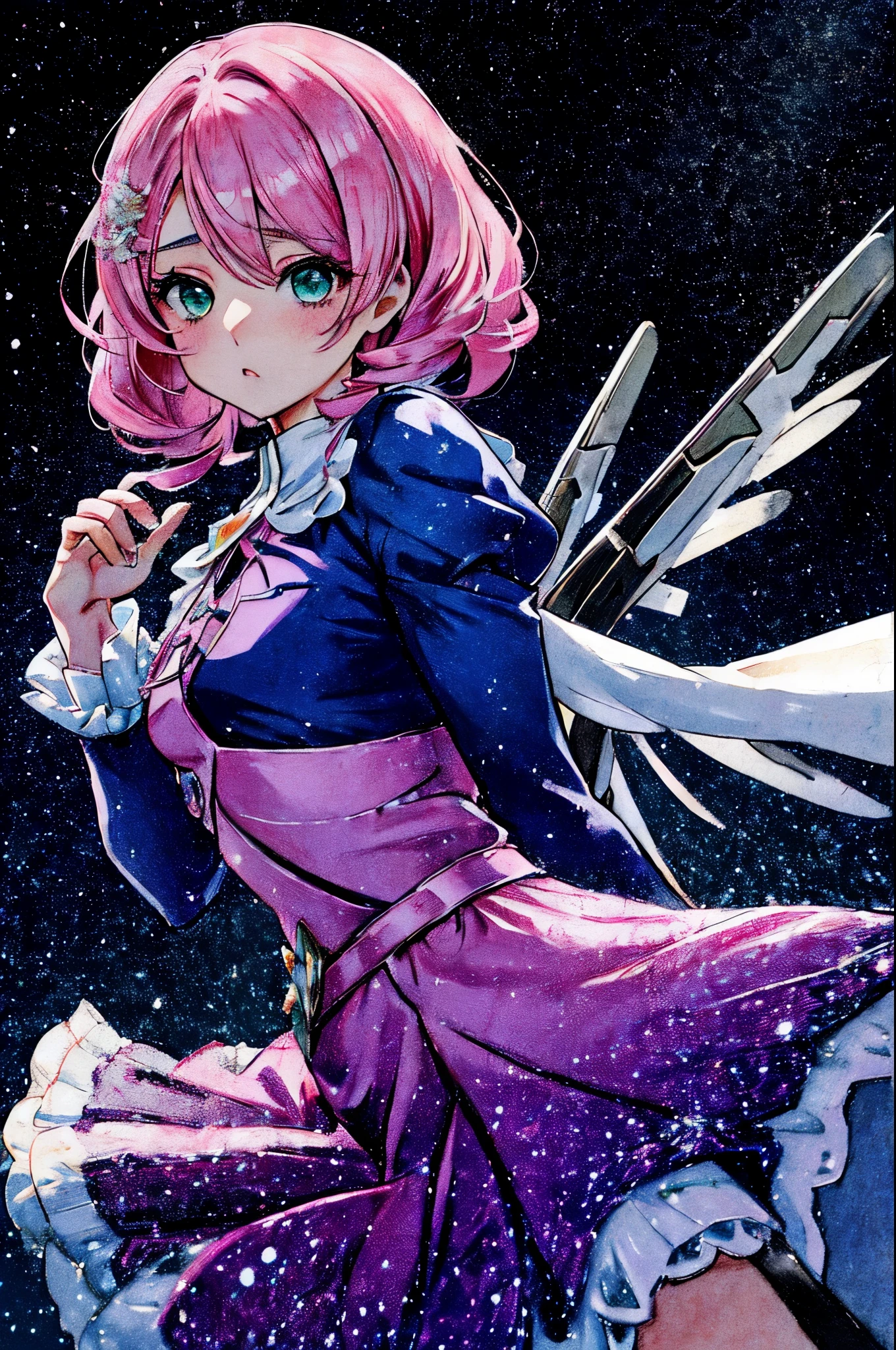 Alisa bosconovitch, melhor qualidade, contemporary, estilo plano, minimalismo, Green Eyes Flat Illustration, cabelo rosa, cabelo curto, cabelos multicoloridos, Camisa Preta, mechanical wings, Head Portrait Close-U, peito pontudo, decote, super decote, middlebreasts, Tekken，cabelo rosa pastel, 1girl, em quimono, hand-painted，Desenho de linha sem cor, colorida do yandere pastel, Tekken, Super cute pink hair girl with gothic makeup on the side, com roupa de empregada，figura esbelta，robusto，He sat on the floor，Vestido com roupas de empregada rosa e branco，cabelos muito curtos，com orelhas de gato，quadratic element，, kawaii cor-de-rosa na roupa da era de 1910, Alisa Bosconovich pink lips, no estilo da paleta de cores suave aurorapunk, an anime illustration of his face, gifs animados, hand drawn animation, charming sketches, suave e brilhante, romantismo nebuloso, Estilo Superflat, fundo branco - ar 1:1 - niji 5 - estilo expressivo --s 50 ,Pink kawaii girl in the era of 1920s clothesPink eagles, vestindo uma camisa branca brilhante, no estilo da paleta de cores suave aurorapunk, an anime illustration of his face, gifs animados, hand drawn animation, charming sketches, suave e brilhante, romantismo nebuloso, Estilo Superflat, fundo branco - ar 1:1 - niji 5 - estilo expressivo --s 50, Absurdo, alto, ultra detalhados, (1girl:1.3), quebrar , Crie uma imagem com uma bela caligrafia