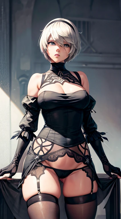 2b, nier automata, spread legs, in stockings
