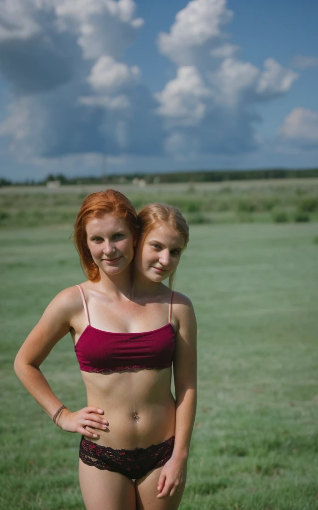 2heads, two headed girl, mom and daughter, (a 25 year old woman and a girl:1.5), (a blonde and a redhead:1.1)