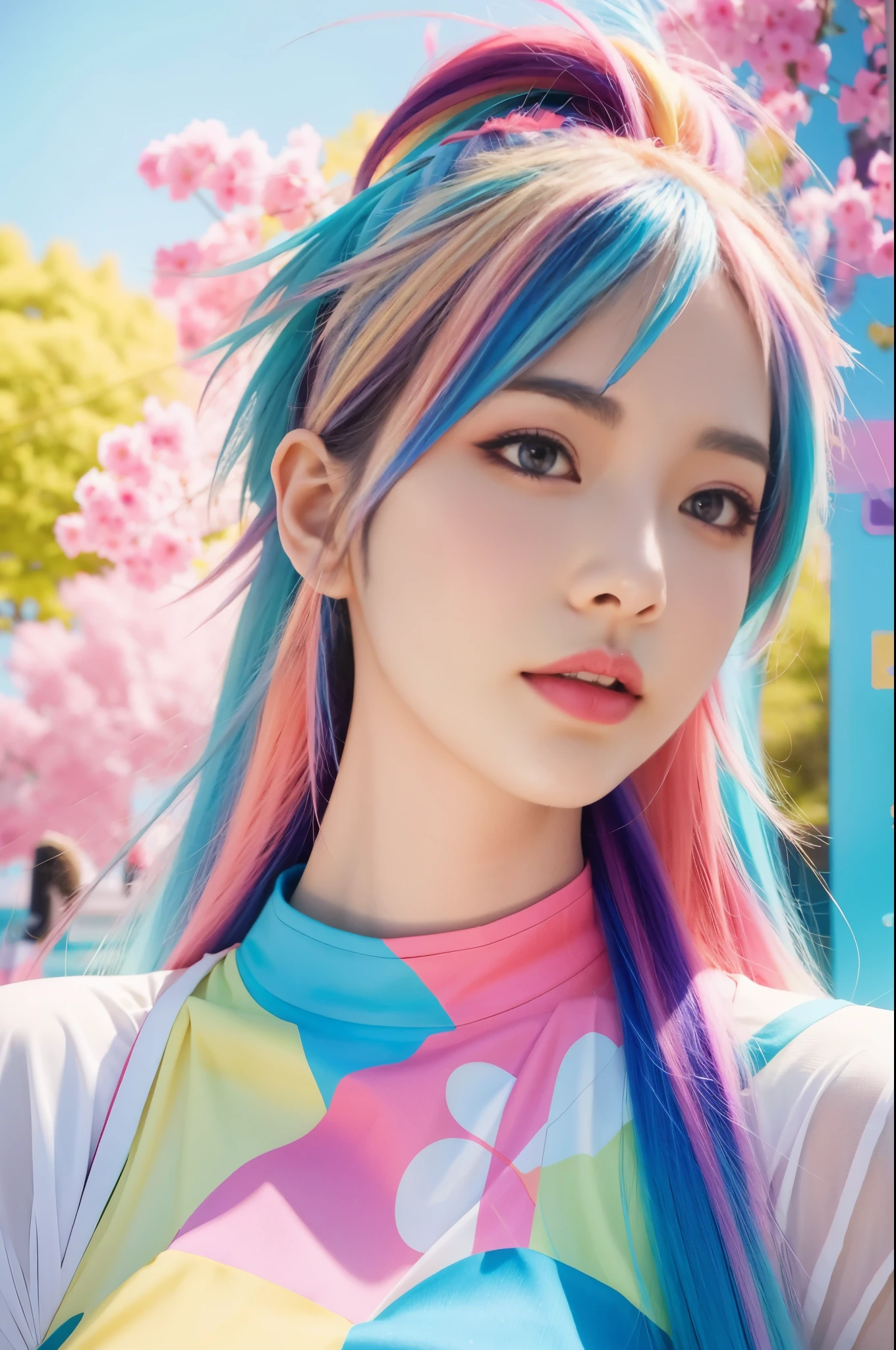 anime girl with colorful hair and a colorful dress, rossdraws pastel vibrant, rossdraws cartoon vibrant, anime style 4 k, beautiful anime portrait, artgerm colorful!!!, ! dream artgerm, beautiful anime girl, anime styled digital art, anime art wallpaper 4k, anime art wallpaper 4 k, digital anime art, extremely detailed artgerm
