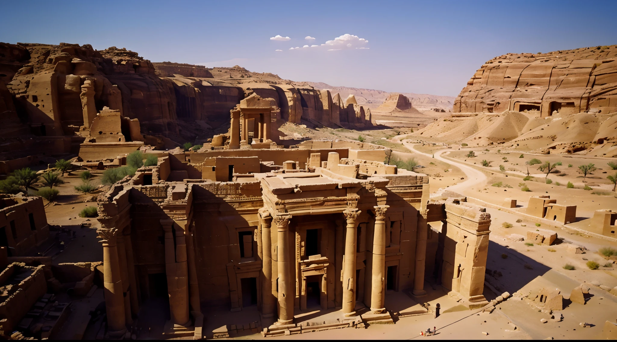 a place like Petra, houses, temples, carved into the rock. mountain. sunset hour, cinematic light. Light and shadow effects，16K smooth，A high resolution, sunset hour, arafed building in a desert with a stone structure and a sky background, ancient ruins under the desert, ancient architecture, sacred ancient architecture, buildings carved out of stone, desert temple, ancient temple, ancient buildings, colorful ancient egyptian city, beautiful ancient ruins behind, ancient persian temple dungeon, ancient persian city, at an ancient city, ancient city ruins cinematic light