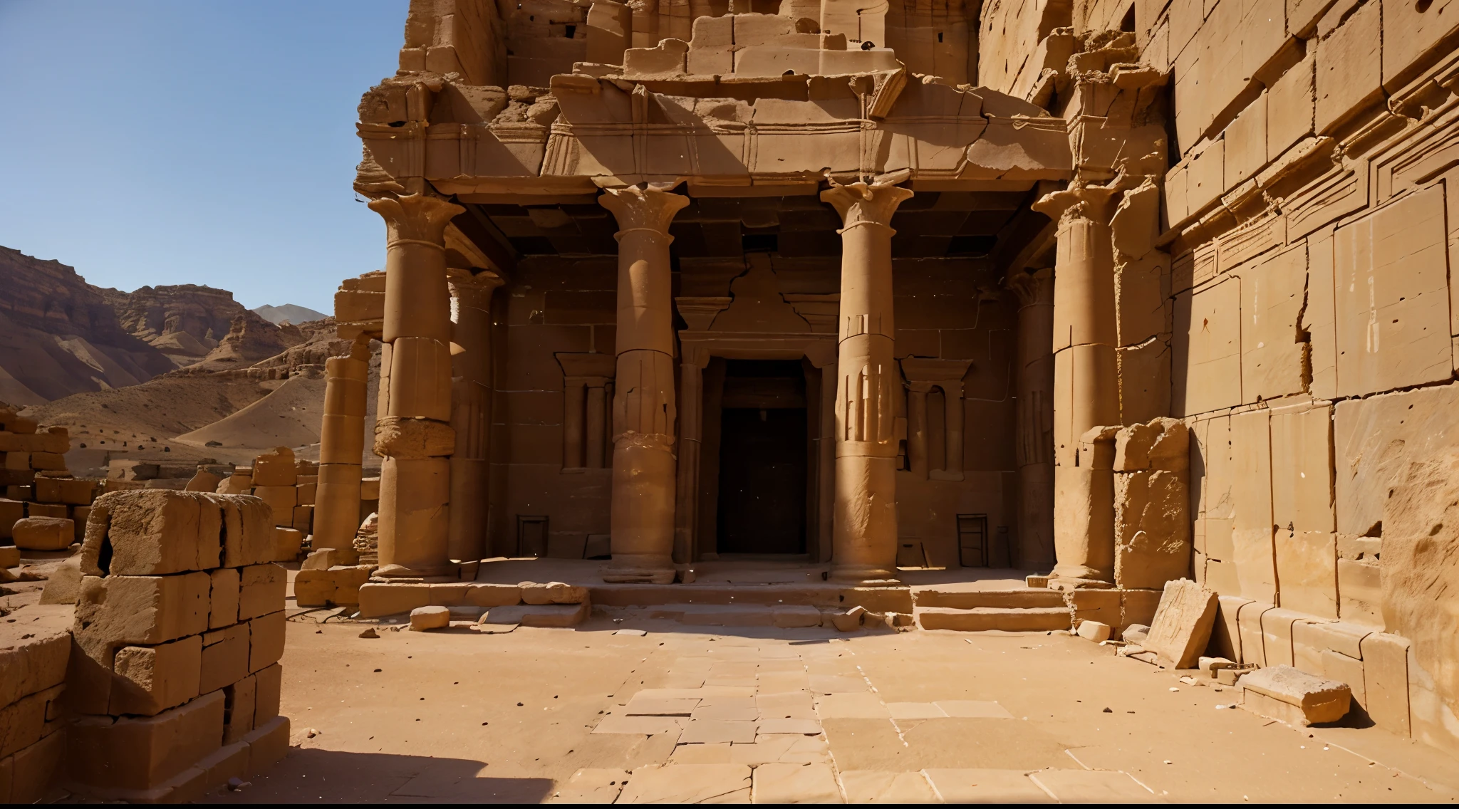 a place like Petra, houses, temples, carved into the rock. mountain. sunset hour, cinematic light. Light and shadow effects,16K smooth,A high resolution, sunset hour, arafed building in a desert with a stone structure and a sky background, ancient ruins under the desert, ancient architecture, sacred ancient architecture, buildings carved out of stone, desert temple, ancient temple, ancient buildings, colorful ancient egyptian city, beautiful ancient ruins behind, ancient persian temple dungeon, ancient persian city, at an ancient city, ancient city ruins cinematic light