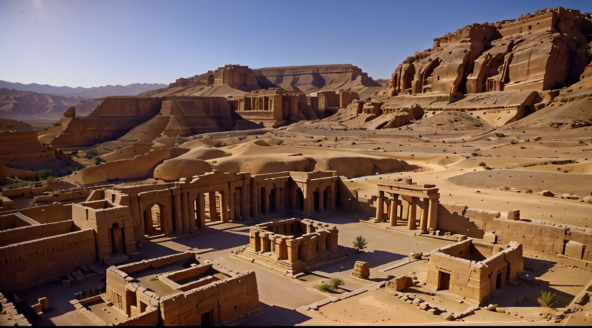 a place like Petra, houses, temples, carved into the rock. mountain. sunset hour, cinematic light. Light and shadow effects，16K smooth，A high resolution, sunset hour, arafed building in a desert with a stone structure and a sky background, ancient ruins under the desert, ancient architecture, sacred ancient architecture, buildings carved out of stone, desert temple, ancient temple, ancient buildings, colorful ancient egyptian city, beautiful ancient ruins behind, ancient persian temple dungeon, ancient persian city, at an ancient city, ancient city ruins cinematic light