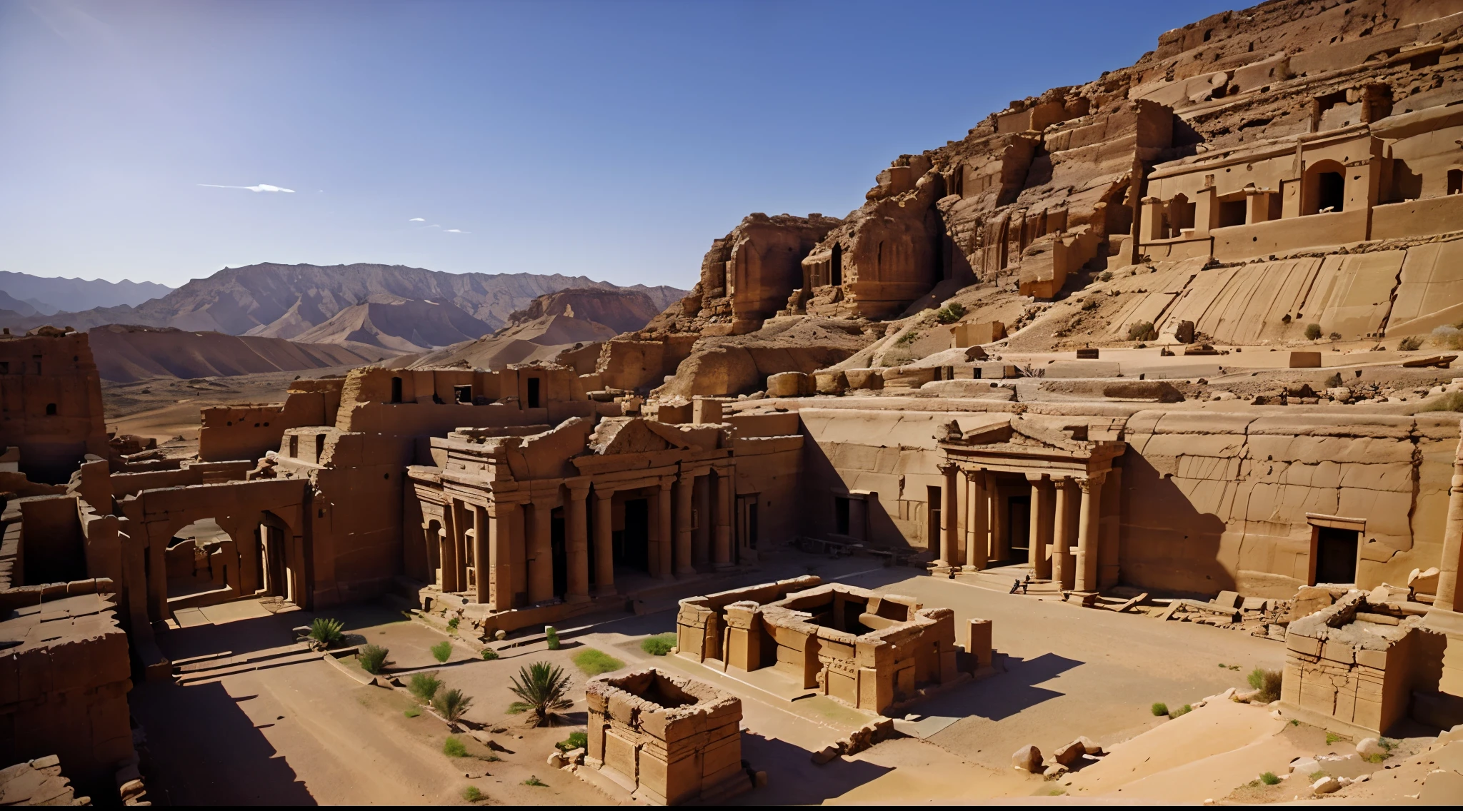 a place like Petra, houses, temples, carved into the rock. mountain. sunset hour, cinematic light. Light and shadow effects,16K smooth,A high resolution, sunset hour, arafed building in a desert with a stone structure and a sky background, ancient ruins under the desert, ancient architecture, sacred ancient architecture, buildings carved out of stone, desert temple, ancient temple, ancient buildings, colorful ancient egyptian city, beautiful ancient ruins behind, ancient persian temple dungeon, ancient persian city, at an ancient city, ancient city ruins cinematic light