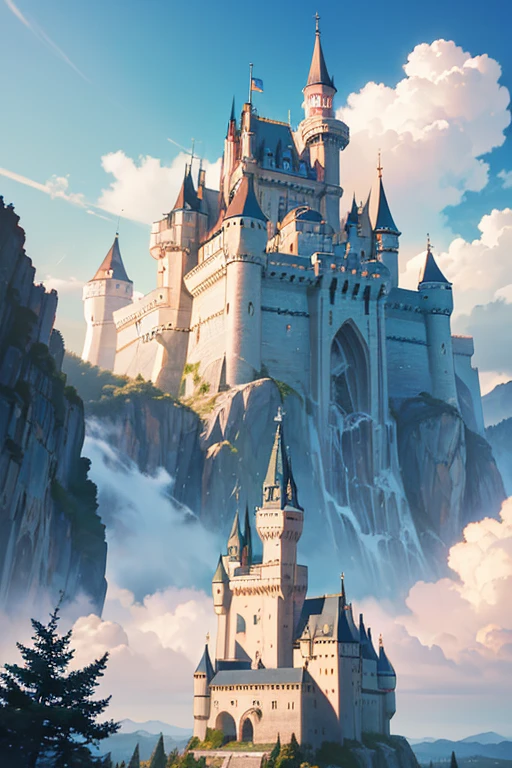 (best quality,4k,8k,highres,masterpiece:1.2),ultra-detailed,(realistic,photorealistic,photo-realistic:1.37),castle on top of a mountain,bridge on top of the castle,cartoon castle scenery,beautiful castle,castle backdrop,castle setting,enormous castle,wandering inside the castle,epic castle with towering spires,high fantasy castle,castle in the style of sky city,(castle in the background),fantasy castle,beautiful anime scenes,anime scenery,enormous castle wall