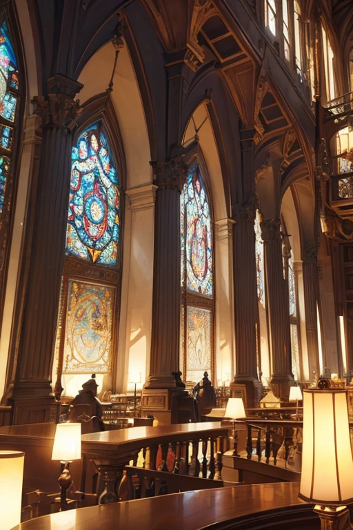 The prompt for the given theme is:
"A gothic, epic library with a round table and long benches, the embodiment of knowledge. It is a concept art piece downloaded from a digital art repository, featuring a massive gothic epic library. The library is reminiscent of ancient times and has a backdrop of alchemical symbols and artifacts. The library is seemingly infinite, stretching beyond the observer's sight. It is filled with countless volumes, creating a sense of awe and wonder. The architectural design resembles a tower or a castle, reminiscent of the mythical Tower of Babel. Within the library, a person is standing, surrounded by shelves that seem to go on forever. The library is imbued with a magical atmosphere, where one can almost feel the presence of ancient wisdom and the power of knowledge. The lighting casts a soft, ethereal glow, illuminating the intricate details of the library and giving it an enchanting ambiance. The color palette is rich and vibrant, evoking a sense of mystery and grandeur."