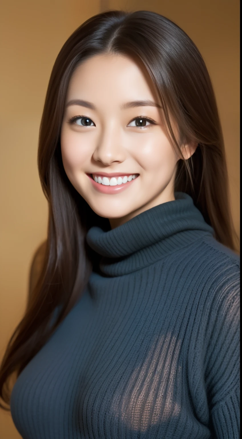 The face of a hostess、turtleneck wool sweater、hiquality、A hyper-realistic、healthy、Smiling expression、Slender perfect figure、Japan Beauty、 perfect  eyes、Beautiful skin、The upper part of the body、kyoto