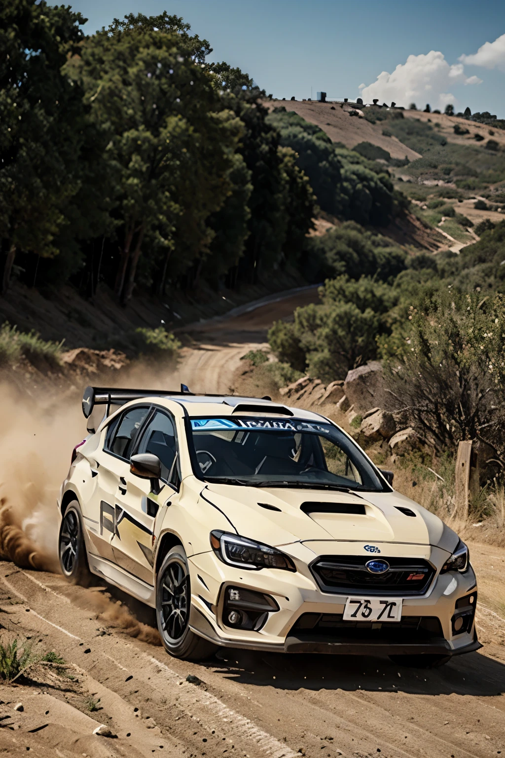 Subaru WRX racing in a dirt rally