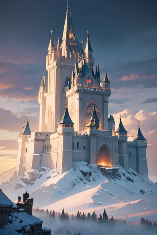 there is a castle there,Lots of windows and lots of snow, castle background, Detailed matte painting, Epic castle with towering spiers, Castle setting, Gondor, dark pastel castle background, High fantasy castle, A matte painting, Detailed matte painting, illustration matte paint painting, pay, Highly Detailed matte painting, elaborate matte painting