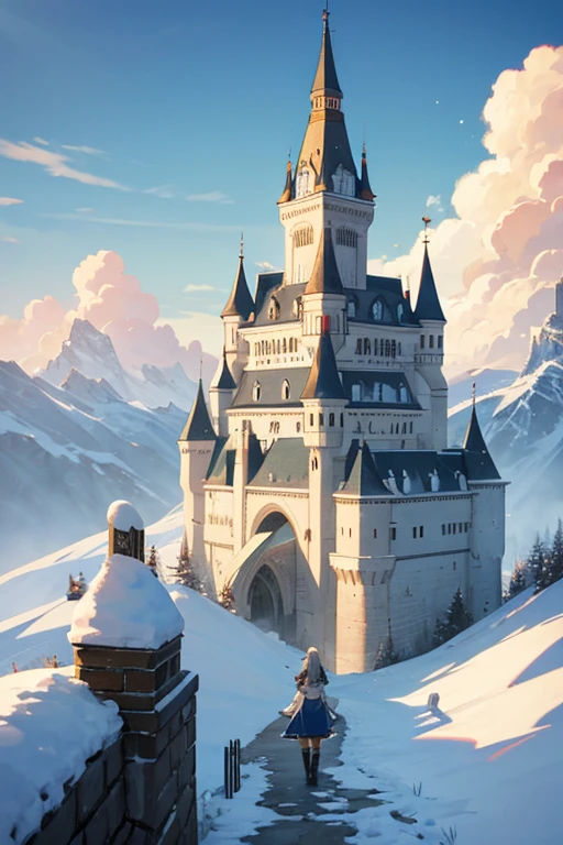 Snow-capped castle，A person walks along the road ahead, beautiful anime scenes, landscape artwork, anime backgrounds, anime backgrounds艺术, Claymore anime background, Anime landscapes概念艺术, Anime landscapes, castle scene manga, Anime landscapes, anime scene, beautiful anime scenery, anime movie backgrounds, Anime countryside landscape, castle background, attack on titan scenery, Anime landscape wallpaper