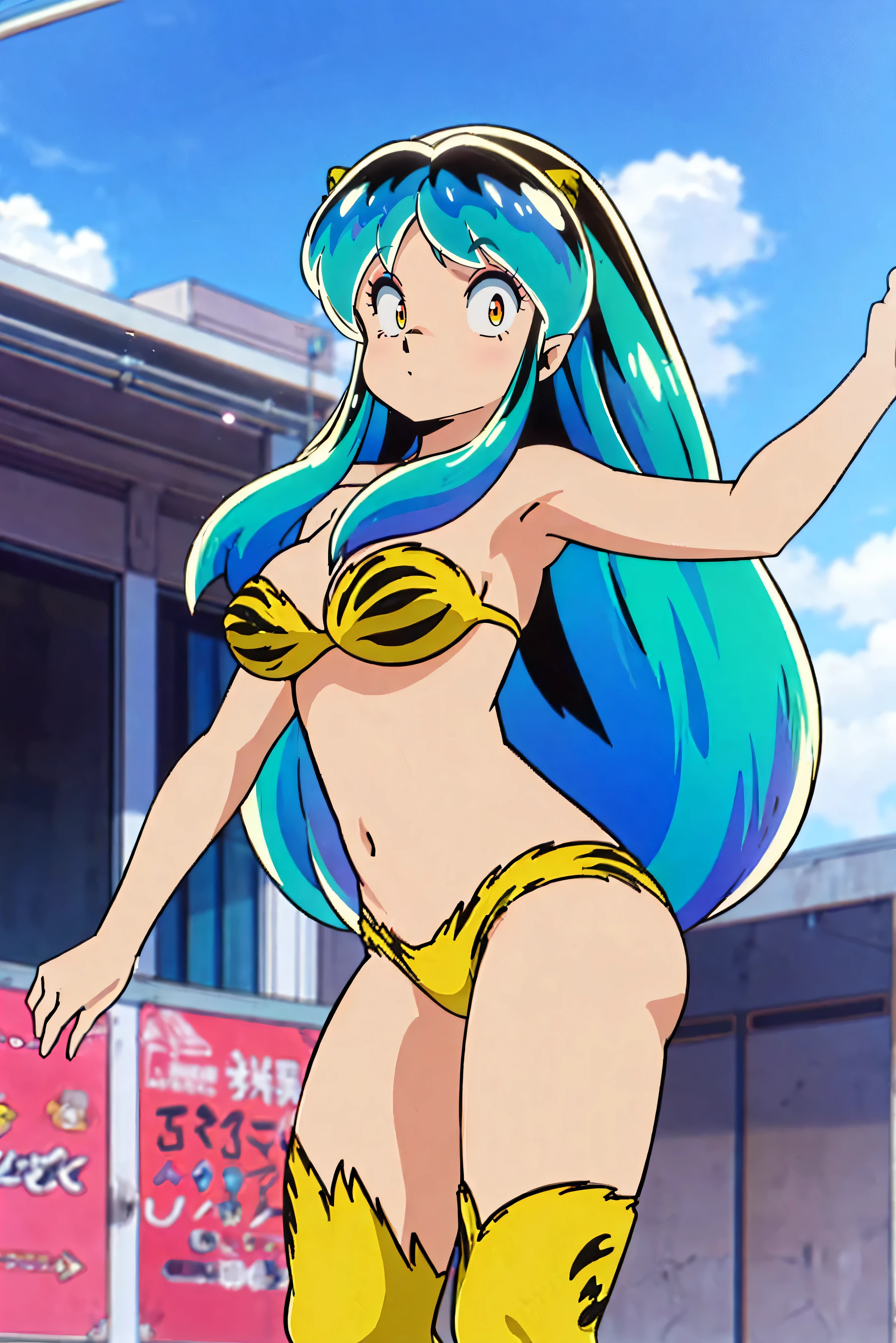 medium breasts, god rays, Cinematic lighting, Uhard disk, retinas, masutepiece, ccurate, Anatomically correct, Textured skin, Super Detail, high details, High quality, awardwinning, Best Quality, hight resolution, 1080p, hard disk, 4K, Ramは, ultra gigantic tits, Ram, glamor body, Ram, bikini of, Ram, female reproductive organs,Ram, long boots, urusei yatsura, Full body, Ram, It's a city,(((dancing in the sky,Pose with buttocks sticking out))), (penetration: 1.2), Smile, Fingers4Bokenで親Fingers1Boken,