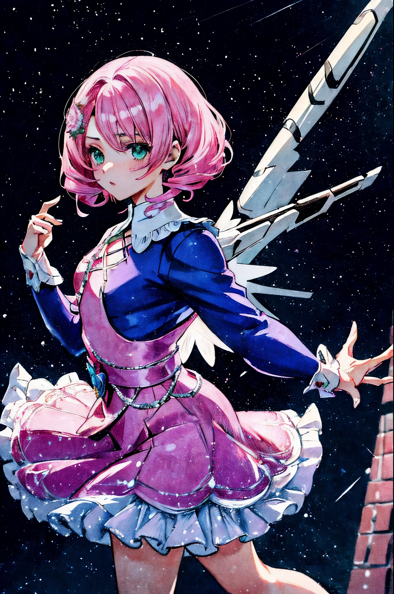 Alisa bosconovitch, melhor qualidade, contemporary, estilo plano, minimalismo, Green Eyes Flat Illustration, cabelo rosa, cabelo curto, cabelos multicoloridos, Camisa Preta, mechanical wings, Head Portrait Close-U, peito pontudo, decote, super decote, middlebreasts, Tekken，cabelo rosa pastel, 1girl, em quimono, hand-painted，Desenho de linha sem cor, colorida do yandere pastel, Tekken, Super cute pink hair girl with gothic makeup on the side, com roupa de empregada，figura esbelta，robusto，He sat on the floor，Vestido com roupas de empregada rosa e branco，cabelos muito curtos，com orelhas de gato，quadratic element，, kawaii cor-de-rosa na roupa da era de 1910, Alisa Bosconovich pink lips, no estilo da paleta de cores suave aurorapunk, an anime illustration of his face, gifs animados, hand drawn animation, charming sketches, suave e brilhante, romantismo nebuloso, Estilo Superflat, fundo branco - ar 1:1 - niji 5 - estilo expressivo --s 50 ,Pink kawaii girl in the era of 1920s clothesPink eagles, vestindo uma camisa branca brilhante, no estilo da paleta de cores suave aurorapunk, an anime illustration of his face, gifs animados, hand drawn animation, charming sketches, suave e brilhante, romantismo nebuloso, Estilo Superflat, fundo branco - ar 1:1 - niji 5 - estilo expressivo --s 50, Absurdo, alto, ultra detalhados, (1girl:1.3), quebrar , Crie uma imagem com uma bela caligrafia