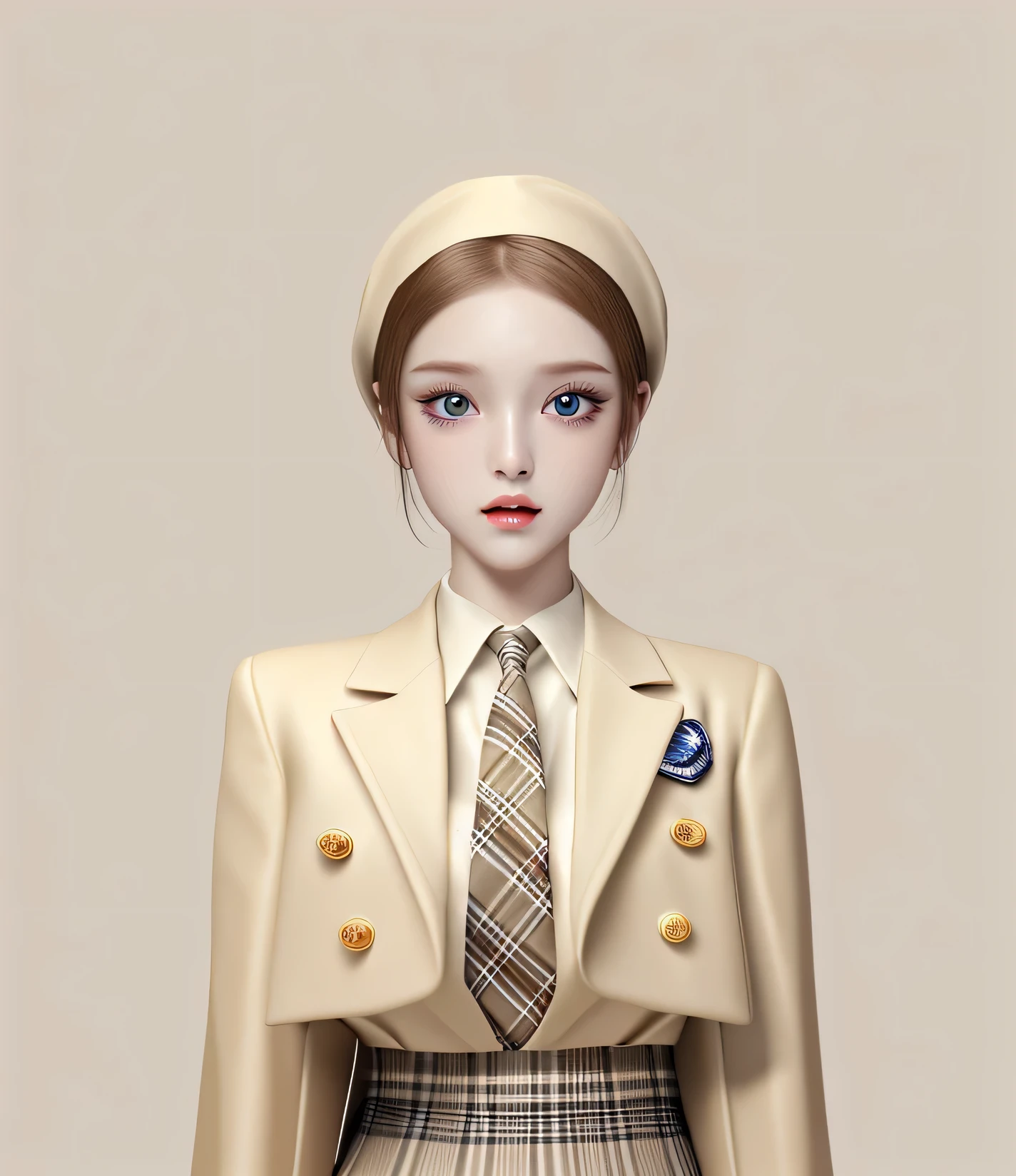 masterpiece, best quality, 1 girl, beige-colored outfit , game cg, detailed, white background