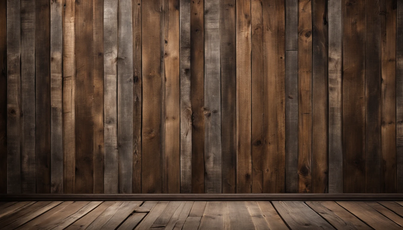 An aesthetic photo of a reclaimed wood wall, with its weathered and distressed texture, capturing the rustic and vintage charm of reclaimed wood in shades of gray, brown, and tan