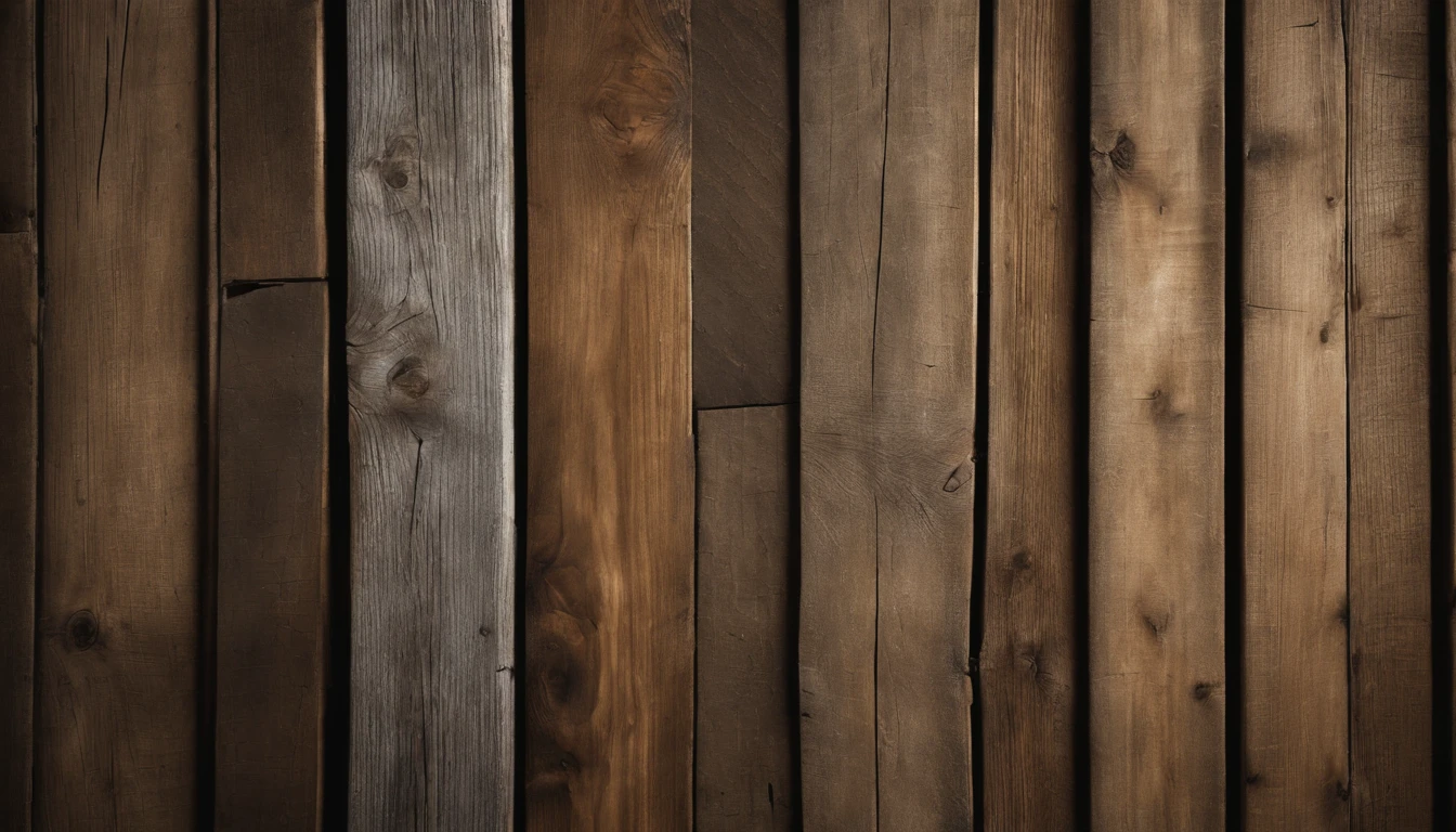 An aesthetic photo of a reclaimed wood wall, with its weathered and distressed texture, capturing the rustic and vintage charm of reclaimed wood in shades of gray, brown, and tan