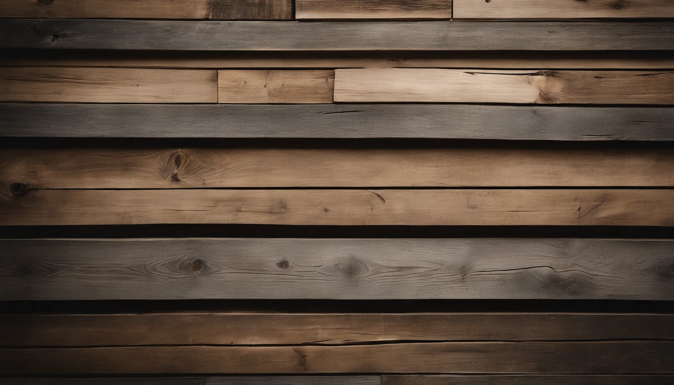 An aesthetic photo of a reclaimed wood wall, with its weathered and distressed texture, capturing the rustic and vintage charm of reclaimed wood in shades of gray, brown, and tan