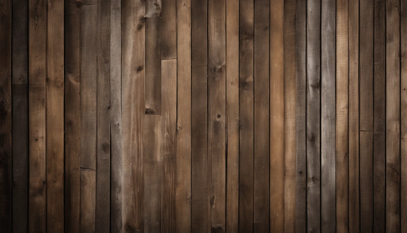 An aesthetic photo of a reclaimed wood wall, with its weathered and distressed texture, capturing the rustic and vintage charm of reclaimed wood in shades of gray, brown, and tan