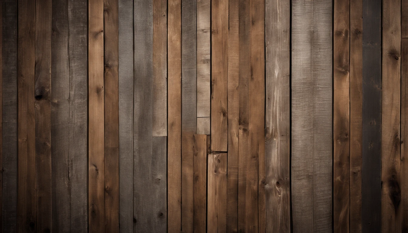 An aesthetic photo of a reclaimed wood wall, with its weathered and distressed texture, capturing the rustic and vintage charm of reclaimed wood in shades of gray, brown, and tan