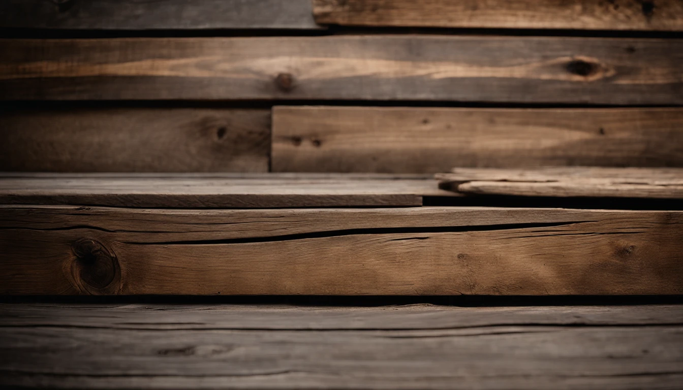 An aesthetic photo of a reclaimed wood wall, with its weathered and distressed texture, capturing the rustic and vintage charm of reclaimed wood in shades of gray, brown, and tan
